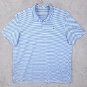 Vineyard Vines Polo Shirt Mens Sz 2XL Blue White Performance Stripe Stretch Golf